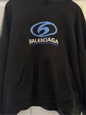 Balenciaga Black Crewneck Sweater with Blue Logo